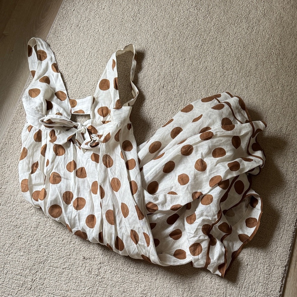 Zimmermann Cream and Brown Polka Dot Maxi Dress